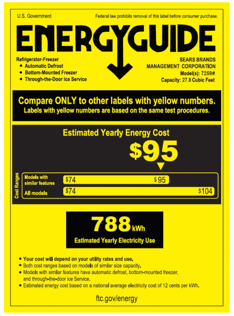 Page 1 de la notice Label énergétique Kenmore 72597