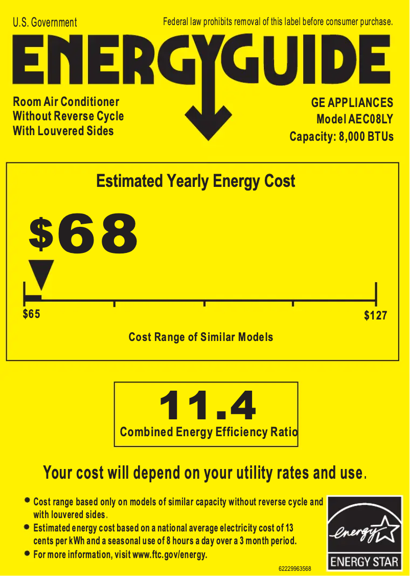 Page 1 de la notice Label énergétique GE AEC08LY