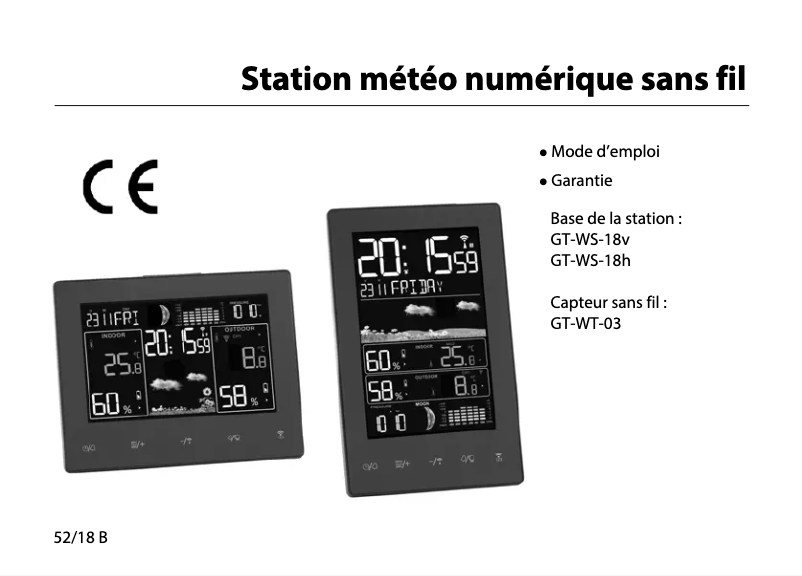Page 1 de la notice Manuel utilisateur GlobalTronics GT-WS-18h