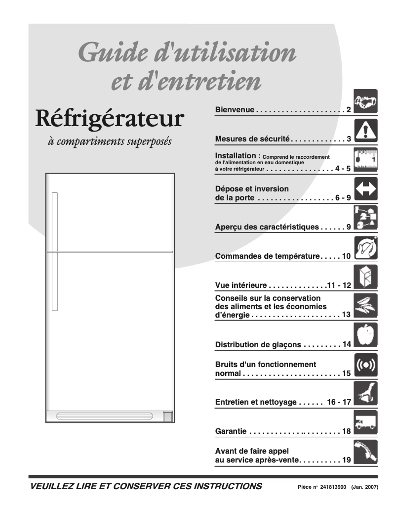 Page n°1 - Manuel utilisateur Frigidaire GLHT186HW