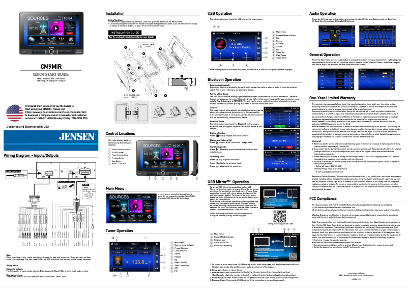 Page n°1 - Guide de démarrage rapide Jensen CM9MIR