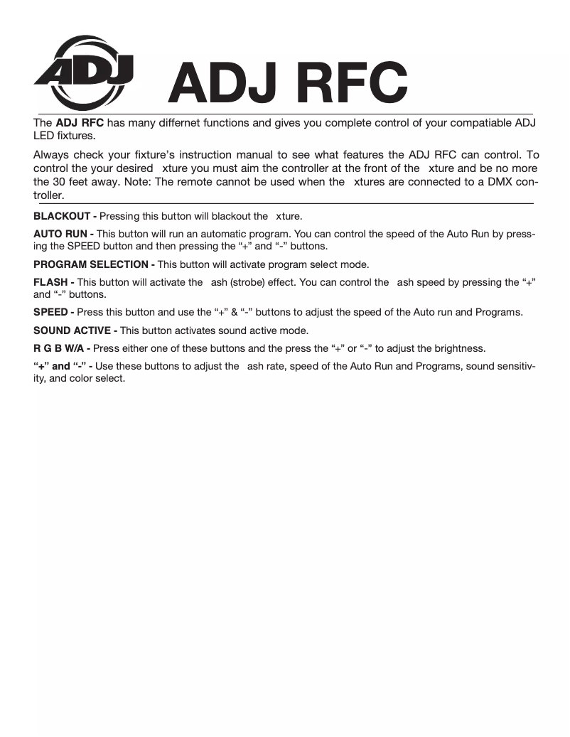 Page 1 de la notice Manuel utilisateur American Audio ADJ RFC