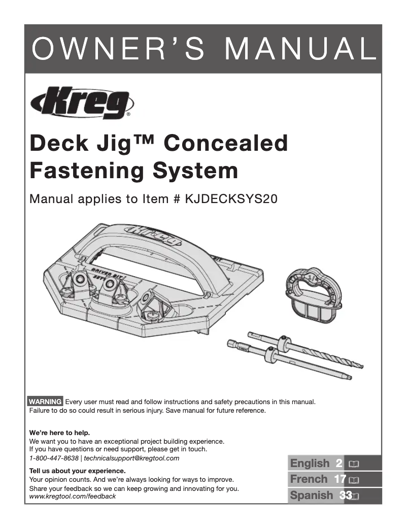 Page n°1 - Manuel utilisateur Kreg Deck Jig