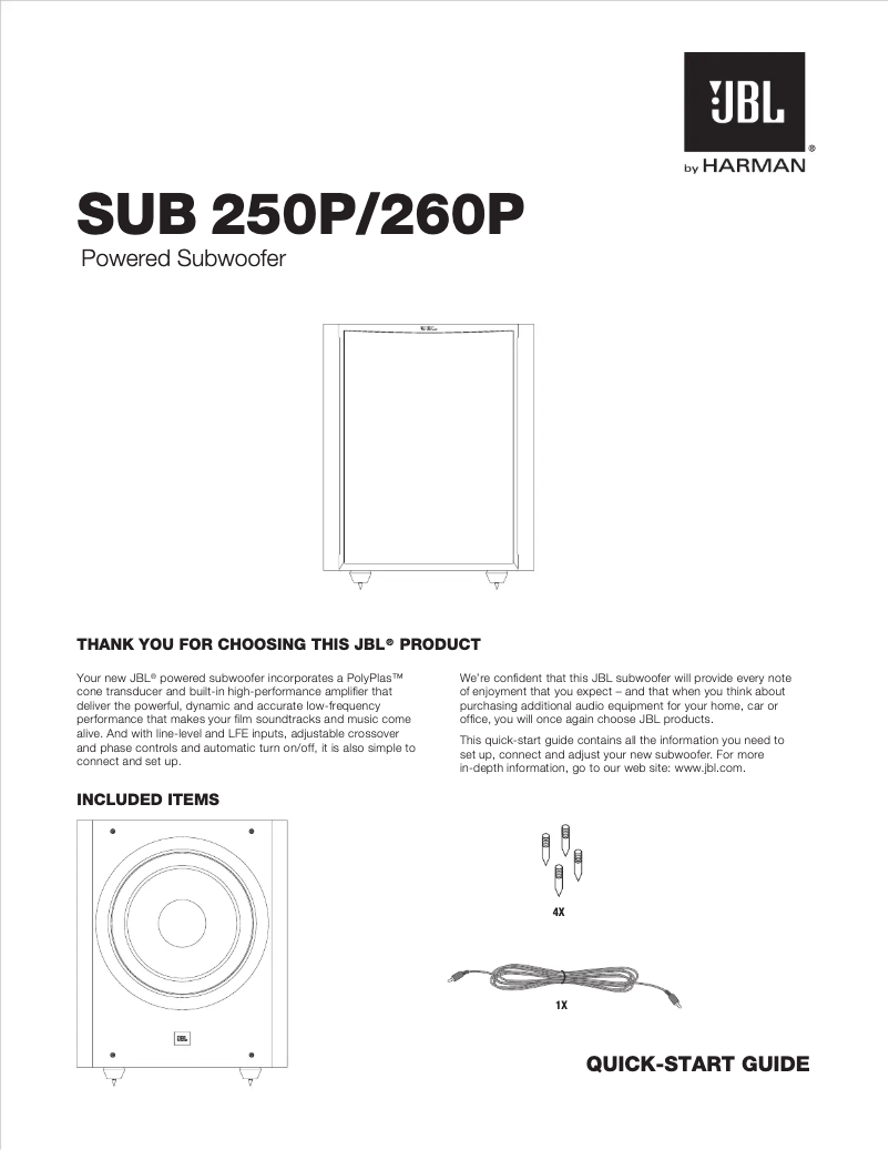 Page 1 de la notice Manuel utilisateur JBL Studio SUB 260P