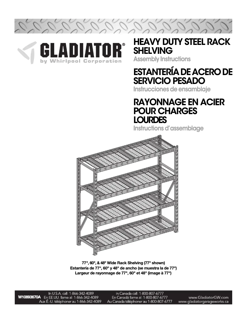 Page 1 de la notice Instructions / montage Gladiator GARS484TEG