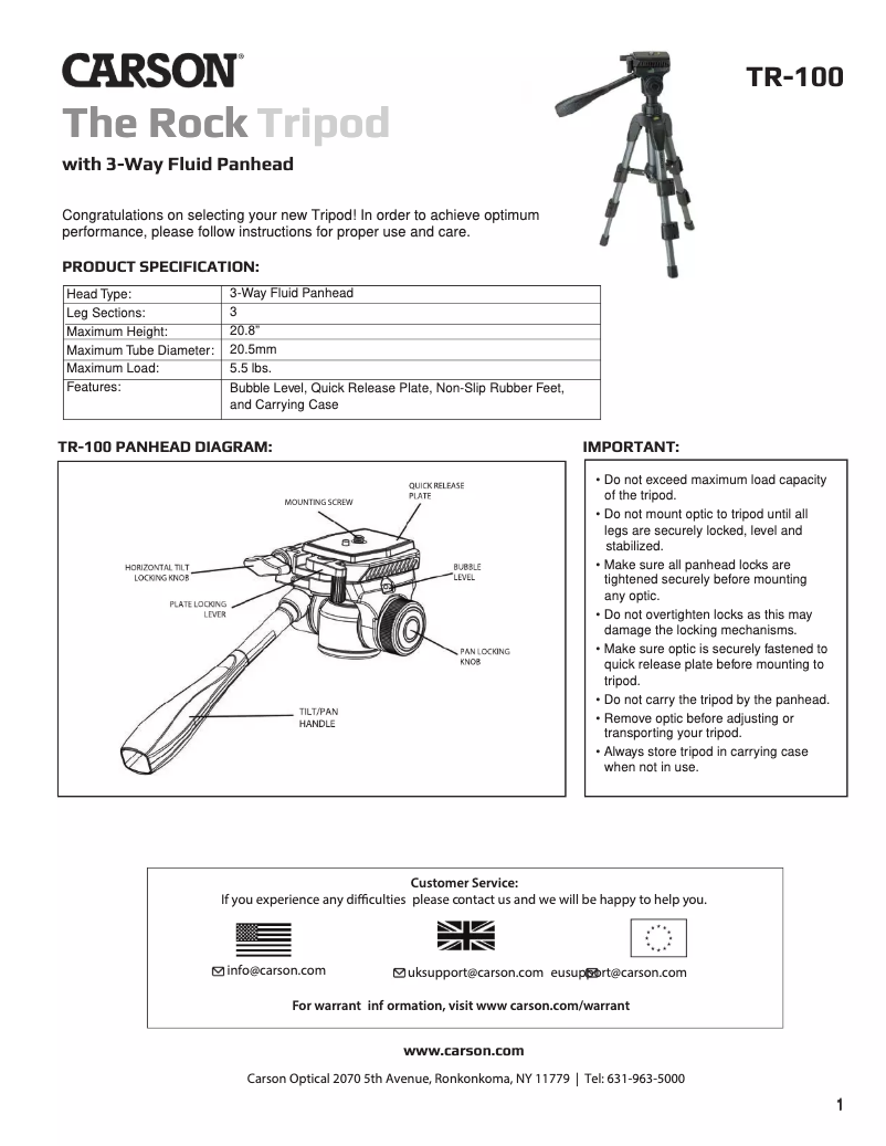 Image de la première page du manuel de l'appareil The Rock TR-100