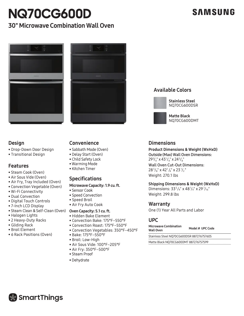Page 1 de la notice Fiche technique Samsung NQ70CG600DSR