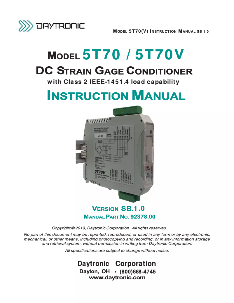 Page 1 de la notice Manuel utilisateur Daytronic 5T70V