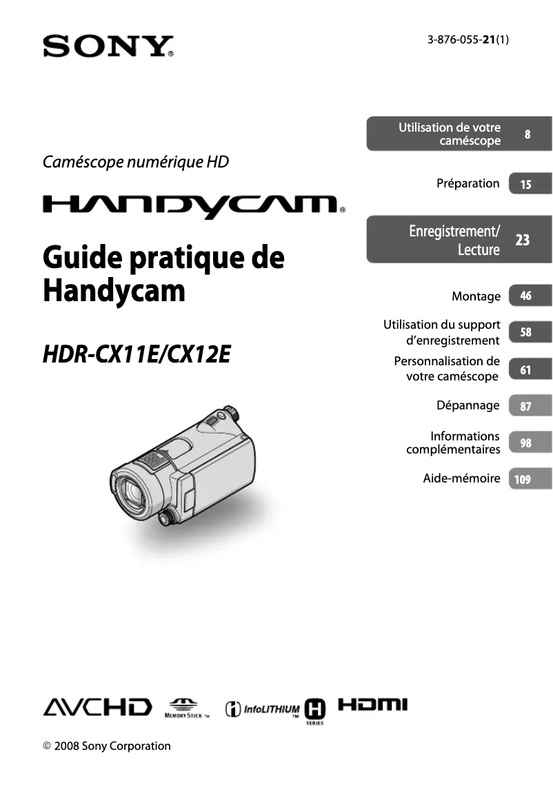 Image de la première page du manuel de l'appareil HDR-CX12E