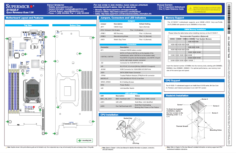 Page 1 de la notice Guide de démarrage rapide Supermicro X11SCE-F