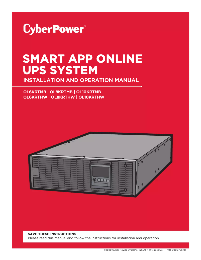 Page 1 de la notice Manuel utilisateur CyberPower Smart App Online OL6KRTMB
