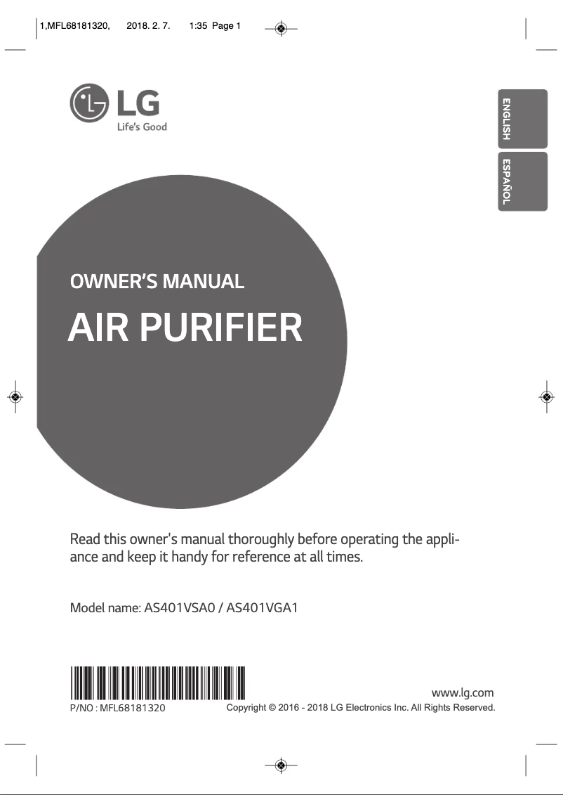 Page n°1 - Manuel utilisateur LG AS401VGA1