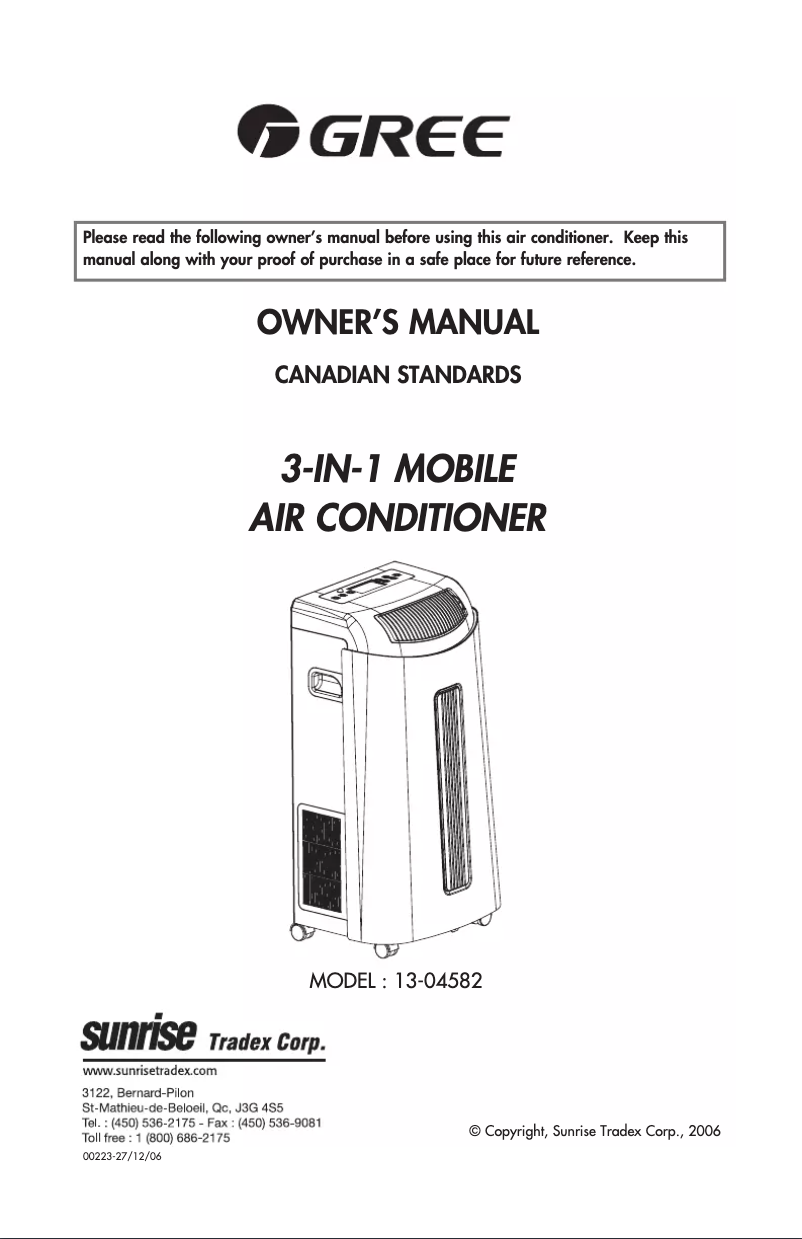 Page n°1 - Manuel utilisateur Gree 13-04582