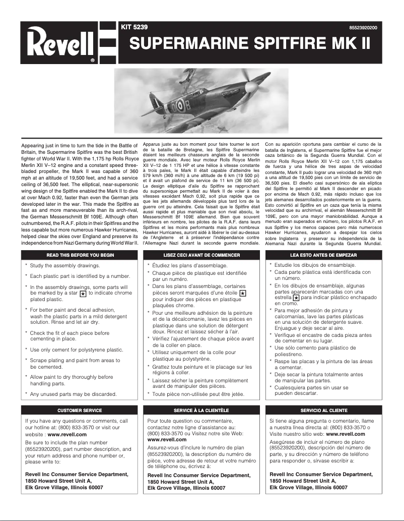 Page n°1 - Manuel utilisateur Revell Spitfire MKII