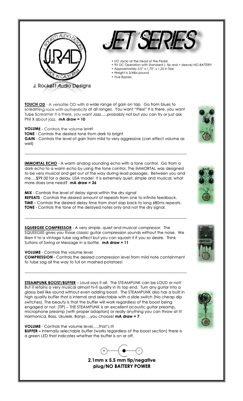 Page 1 de la notice Manuel utilisateur J. Rockett Audio Designs Touch OD