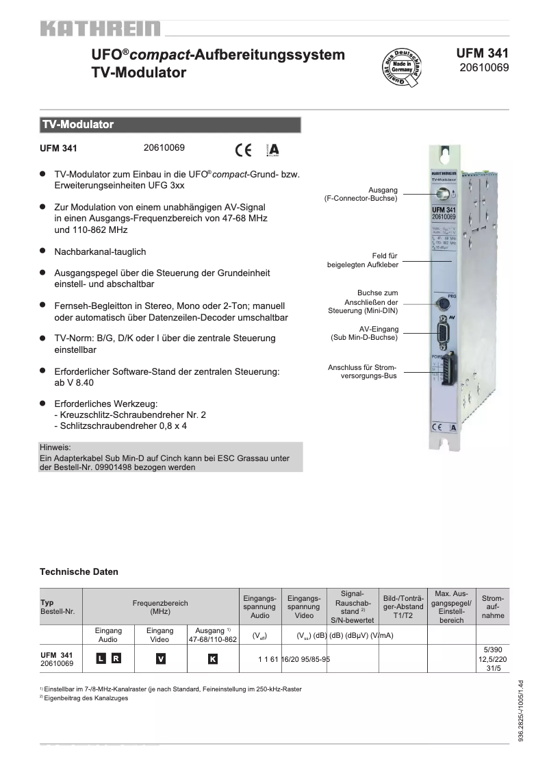 Page 1 de la notice Manuel utilisateur Kathrein UFM 341