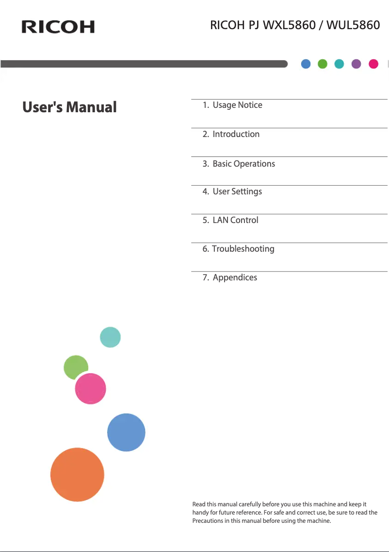 Image de la première page du manuel de l'appareil PJ WXL5860