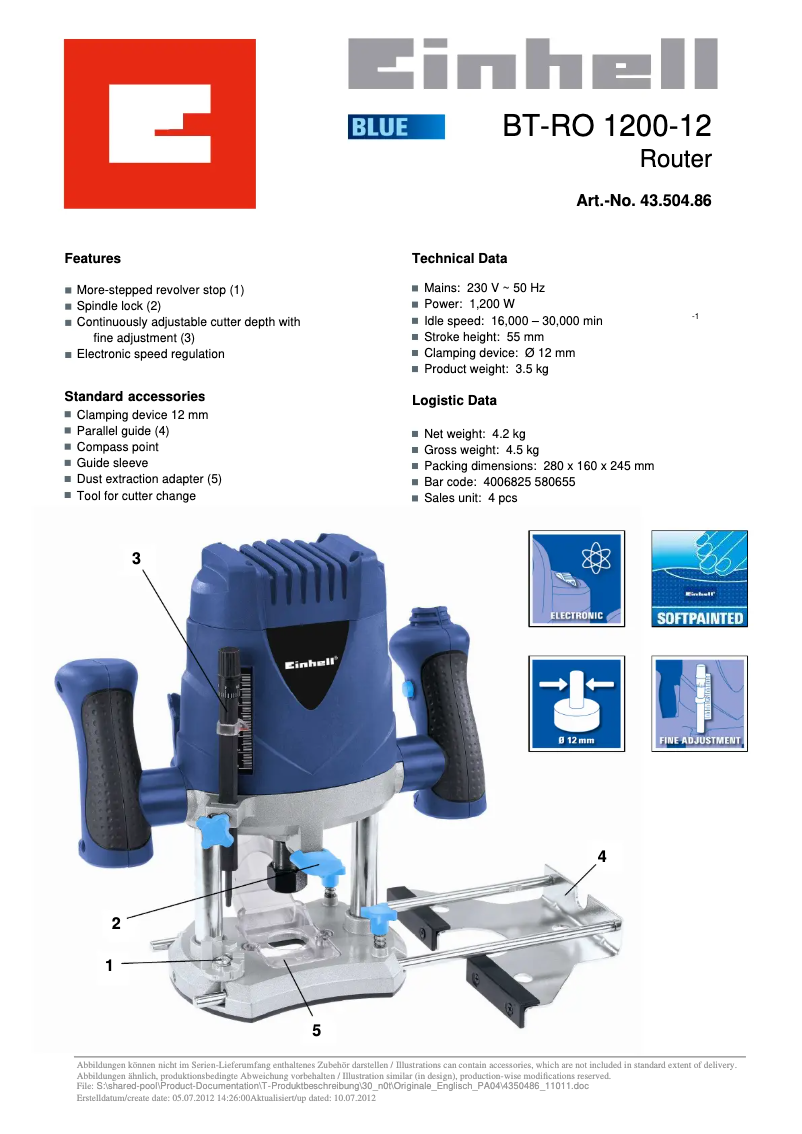 Página 1 del manual Manual de usuario Einhell BT-RO 1200-12