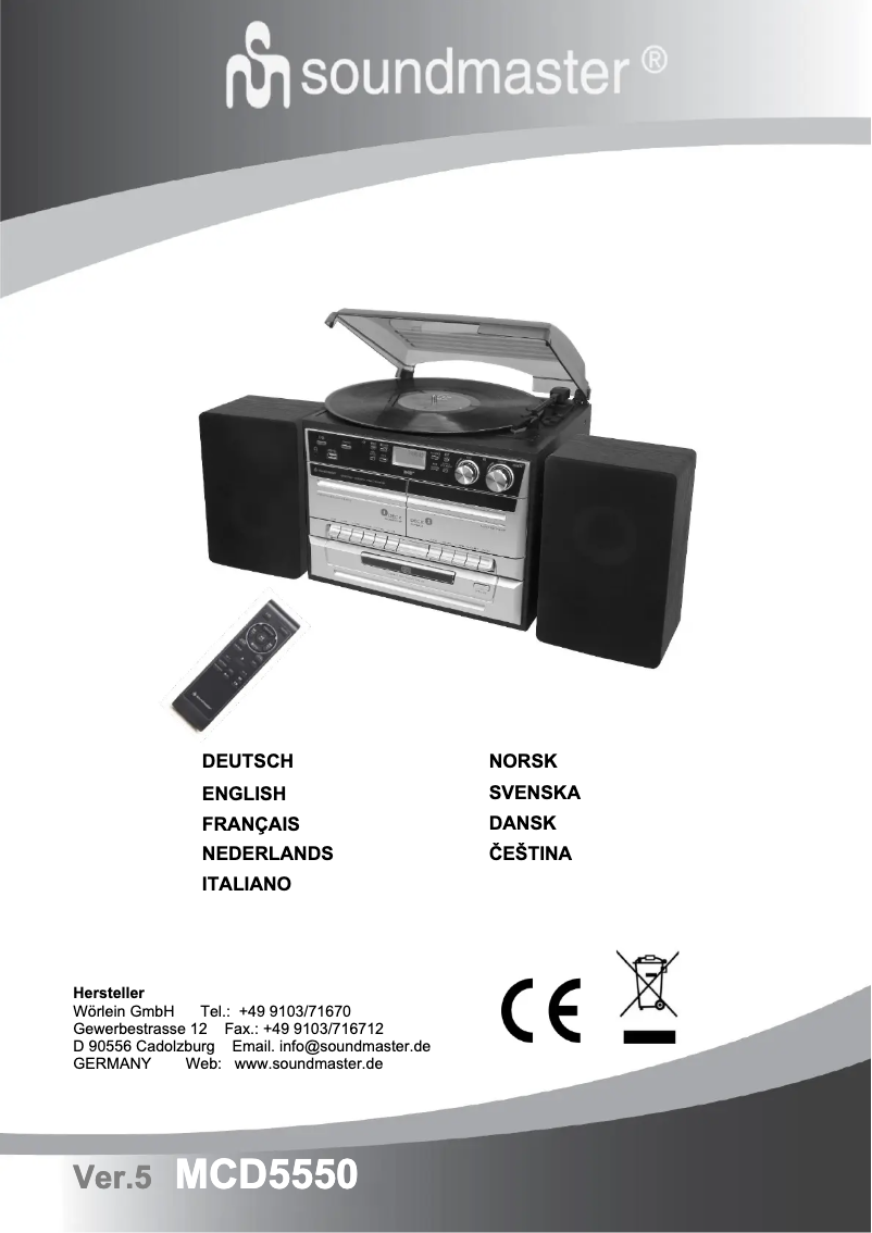 Page 1 de la notice Manuel utilisateur Soundmaster MCD5550SW