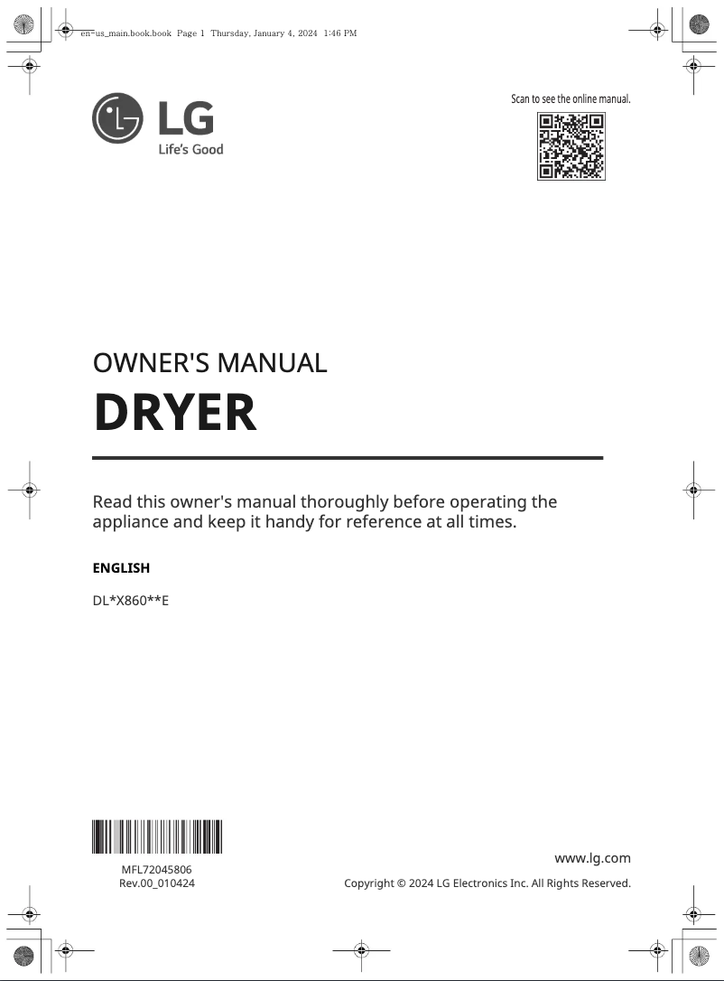 Page 1 of the manual User Manual LG DLGX8601BE