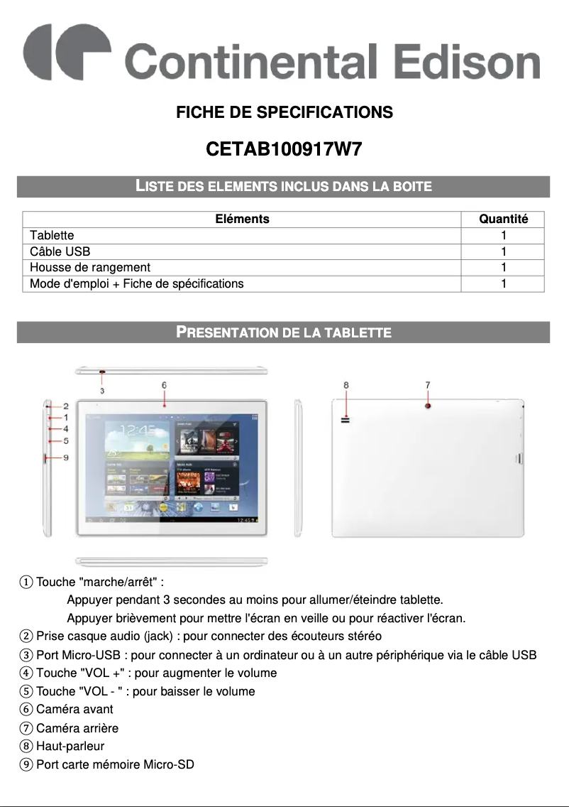 Image de la première page du manuel de l'appareil CETAB100917W7