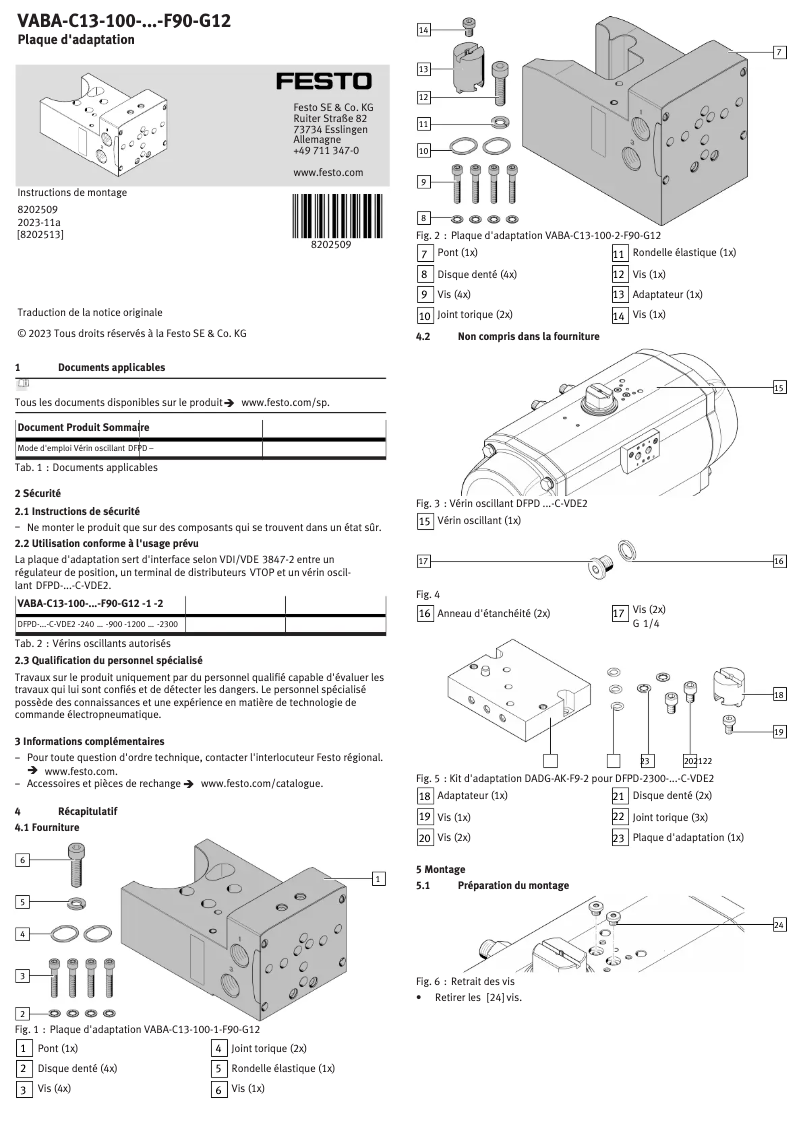 Page 1 de la notice Manuel utilisateur Festo VABA-C13-100-1-F90-G12