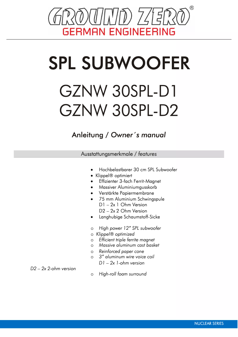 Imagen de la primera página del manual del dispositivo GZNW 30SPL-D1