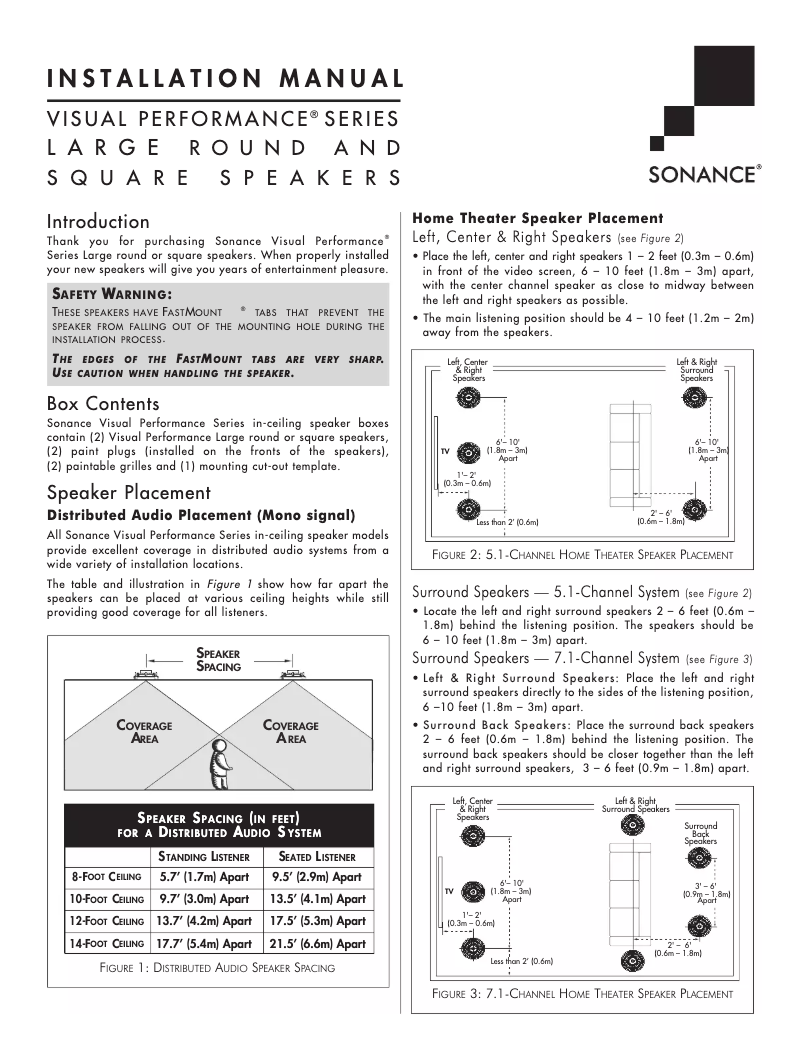 Page n°1 - Manuel utilisateur Sonance Visual Performance VP85S SST
