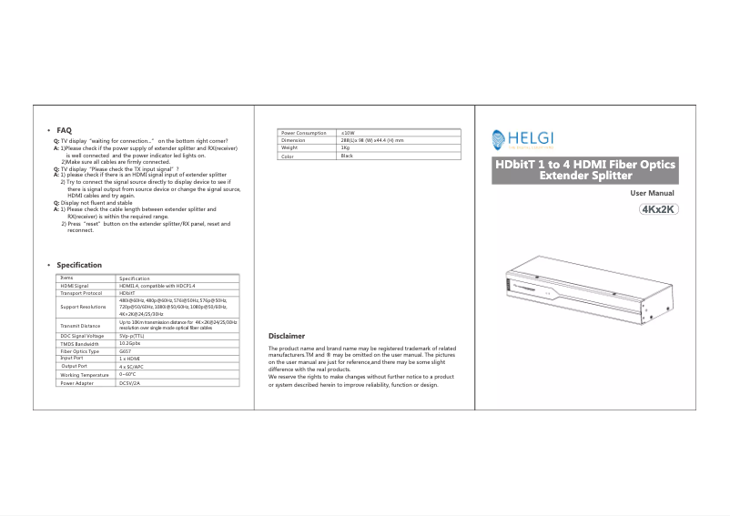 Page n°1 - Manuel utilisateur HELGI HLG0314-4K-FC