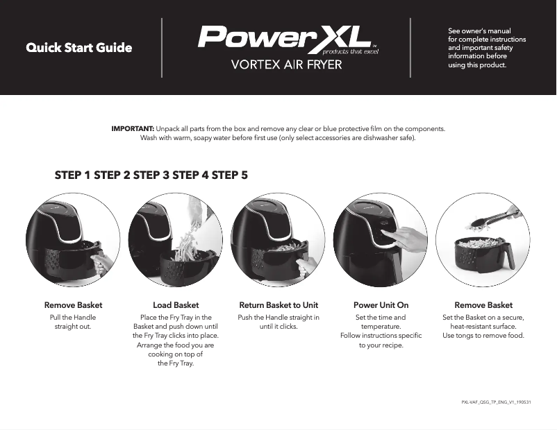 Page 1 de la notice Guide de démarrage rapide PowerXL Vortex Air Fryer HF-1096TS