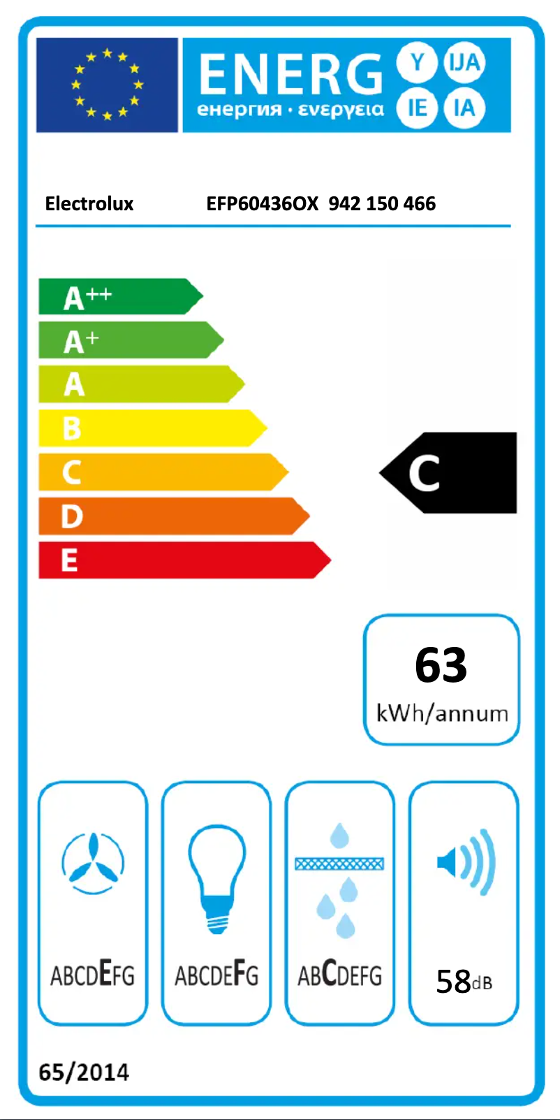Page 1 de la notice Label énergétique Electrolux EFP60436OX