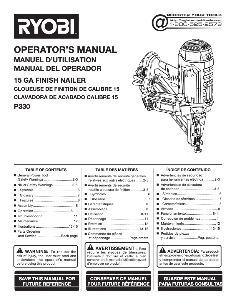 Page 1 de la notice Manuel utilisateur RYOBI P330