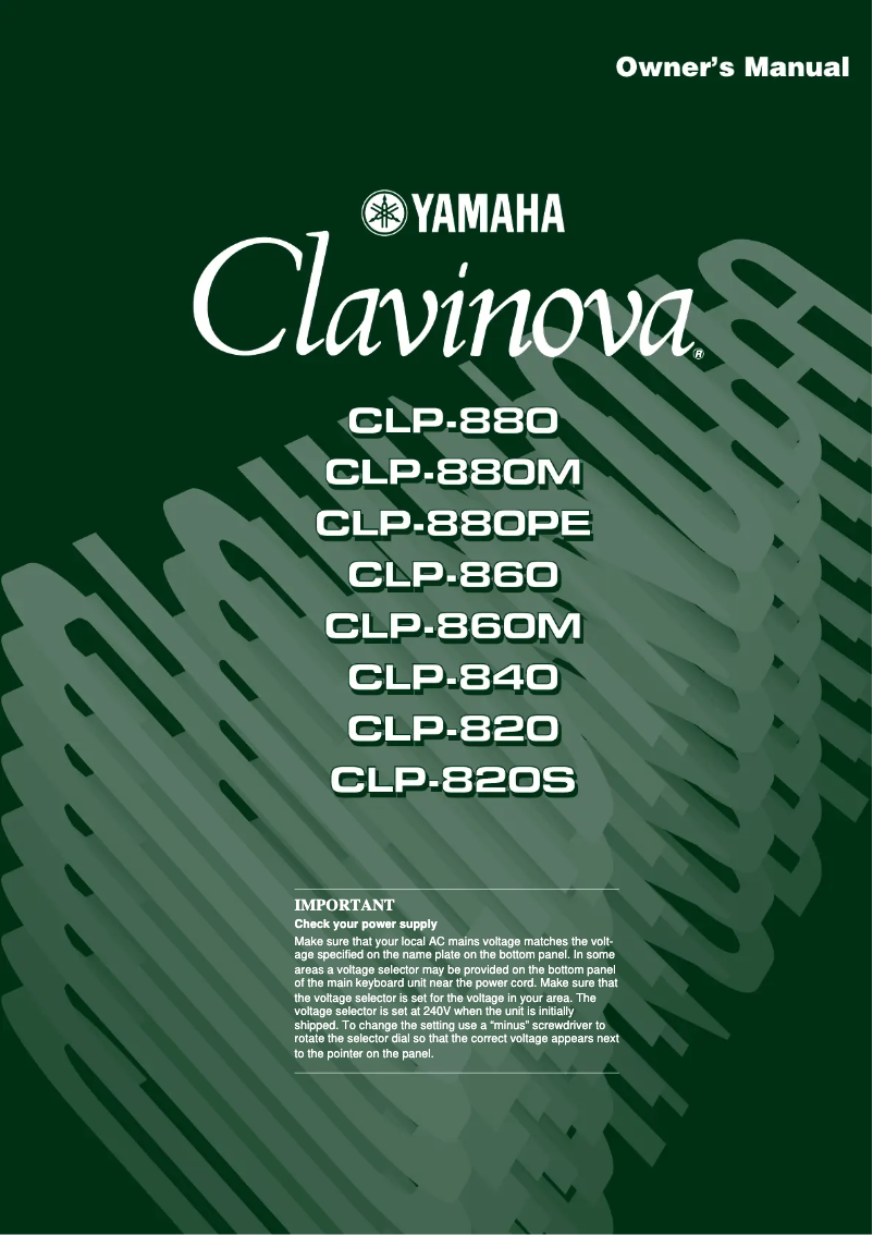 Page 1 de la notice Manuel utilisateur Yamaha Clavinova CLP-860M
