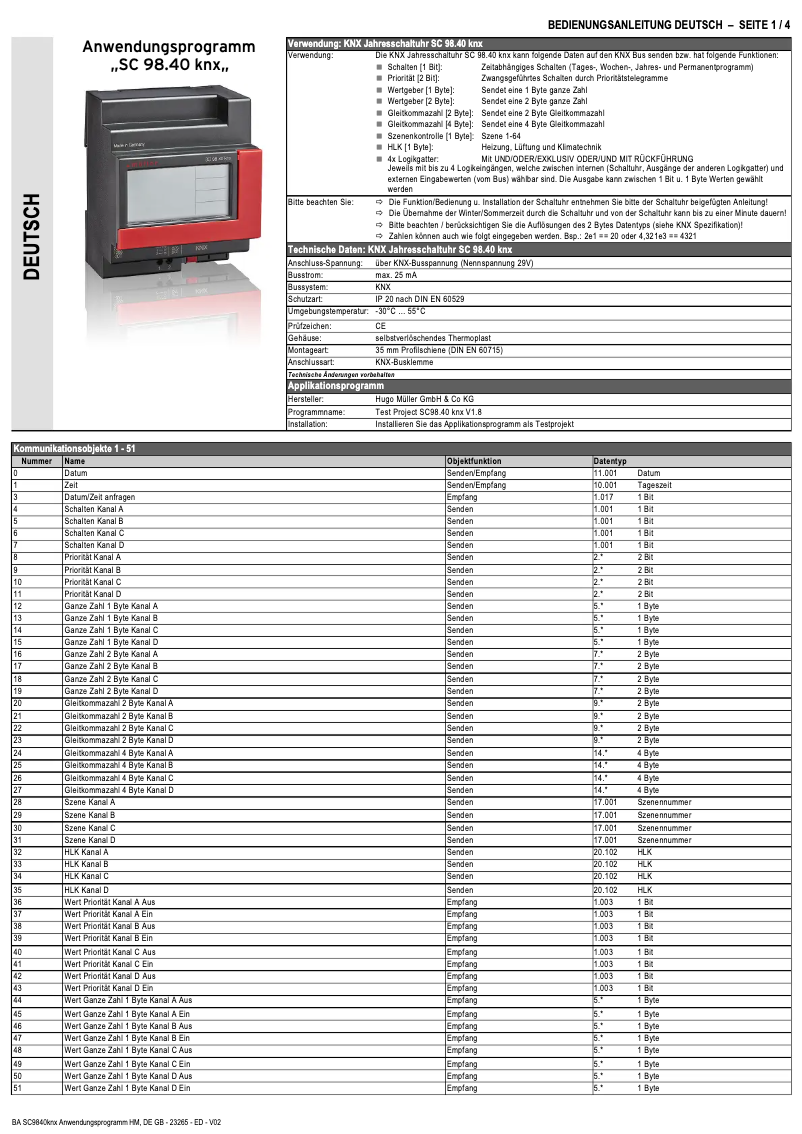 Page n°1 - Manuel utilisateur Müller SC 98.40 knx