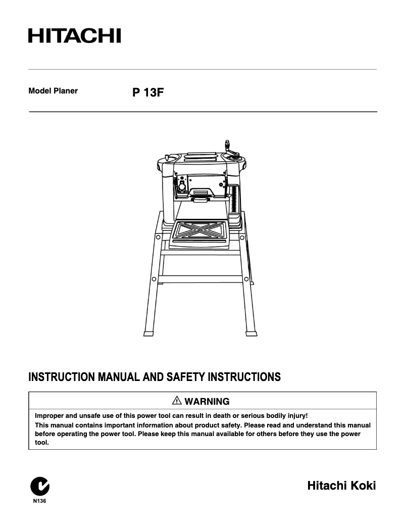 Page n°1 - Manuel utilisateur Hitachi P 13F