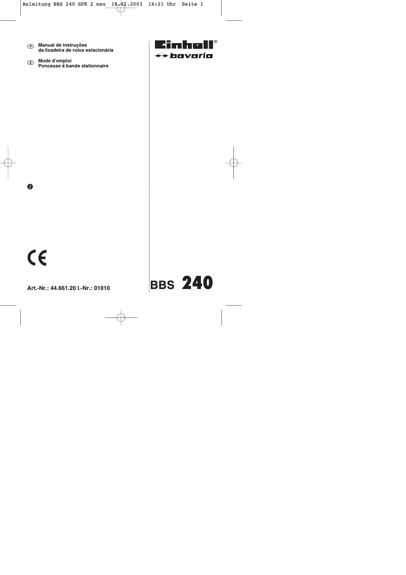 Page 1 de la notice Manuel utilisateur Bavaria by Einhell Bavaria BBS 240/1