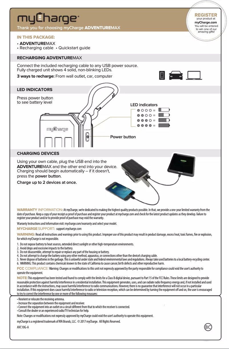 Page n°1 - Manuel utilisateur myCharge AdventureMax AVC10G