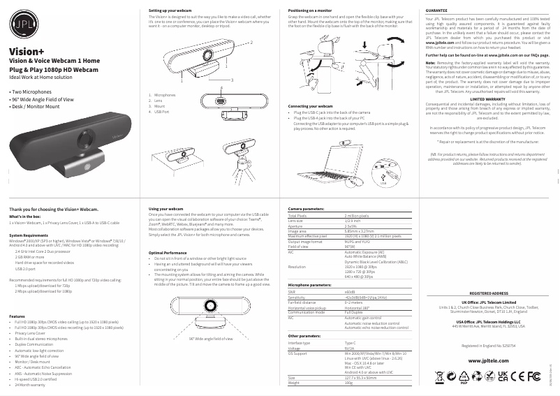 Page 1 de la notice Manuel utilisateur JPL Vision+
