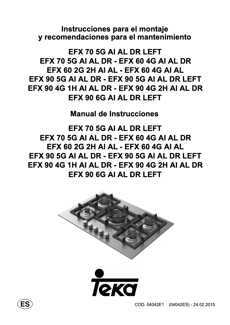 Image de la première page du manuel de l'appareil EFX 90 4G 1H AI AL DR CI