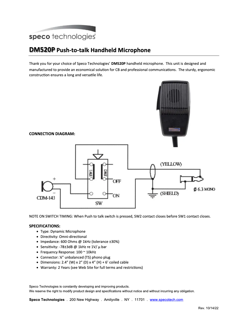 Page 1 de la notice Manuel utilisateur Speco Technologies DM520P