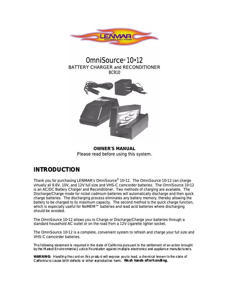 Page 1 de la notice Manuel utilisateur Lenmar BCR10