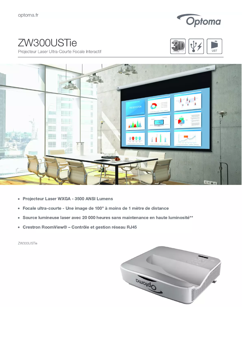 Page 1 de la notice Fiche technique Optoma ZW300USTie