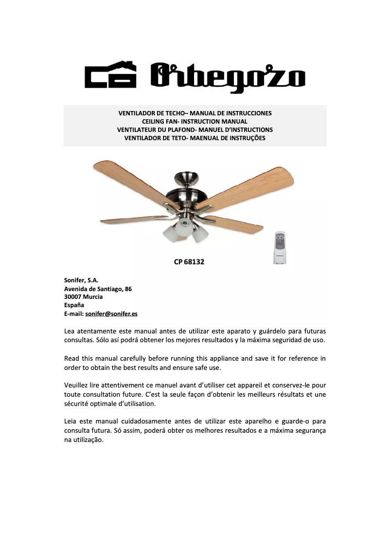 Page 1 de la notice Manuel utilisateur Orbegozo CP 68132