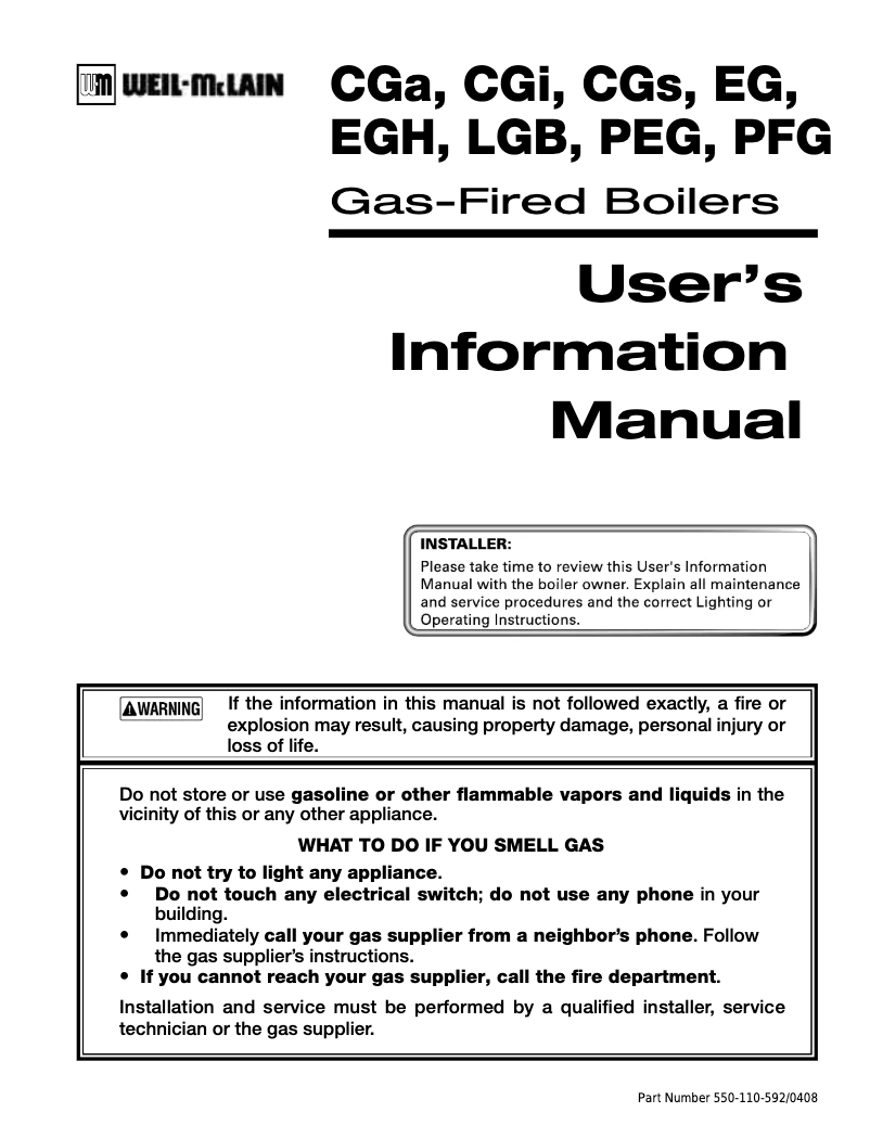 Page 1 de la notice Manuel utilisateur Weil-McLain CGA