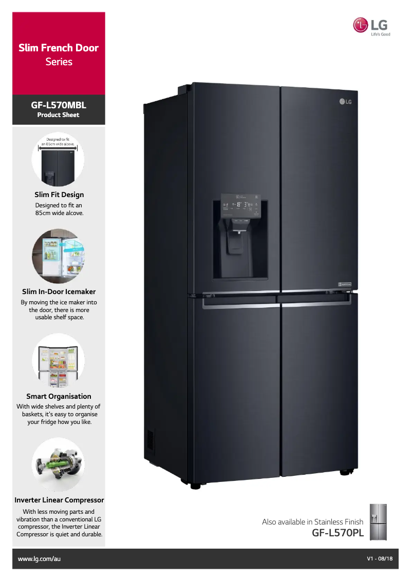 Page 1 de la notice Fiche technique LG GF-L570MBL