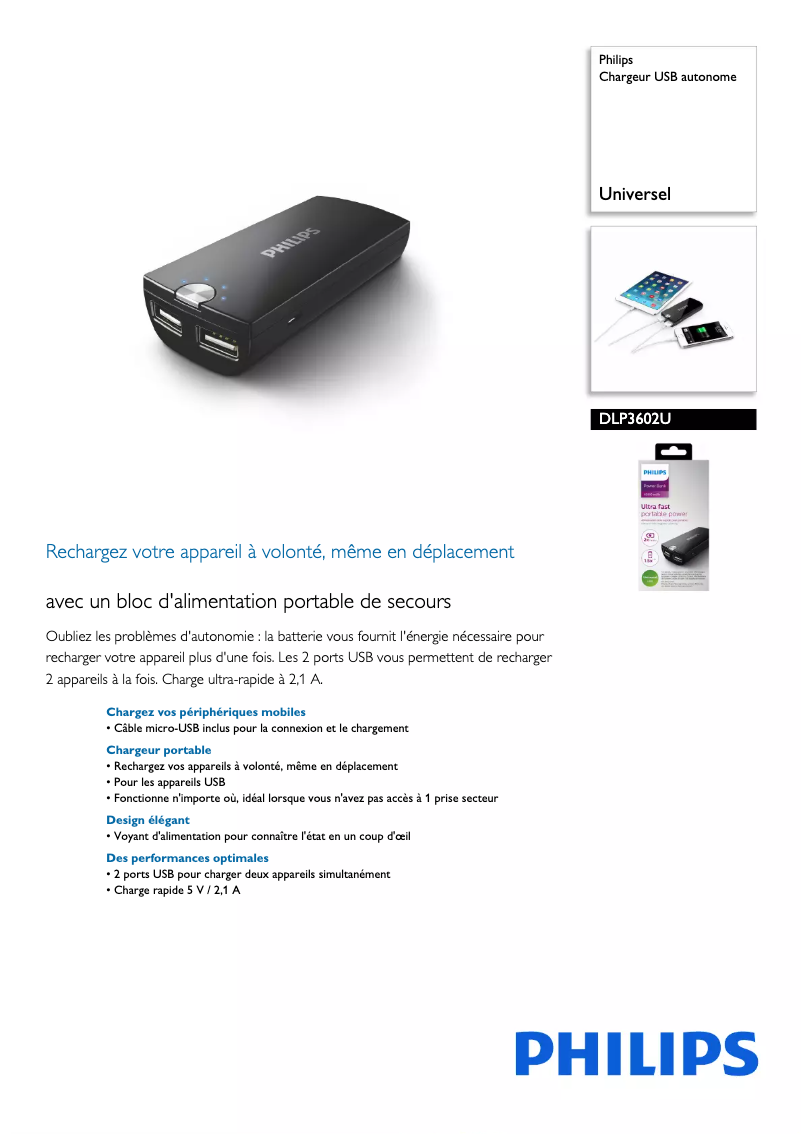 Page 1 de la notice Fiche technique Philips DLP3602U