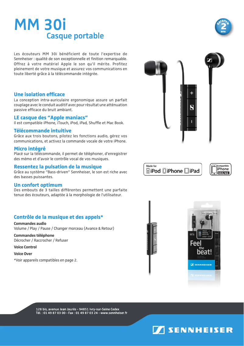 Page 1 de la notice Fiche technique Sennheiser MM 30i