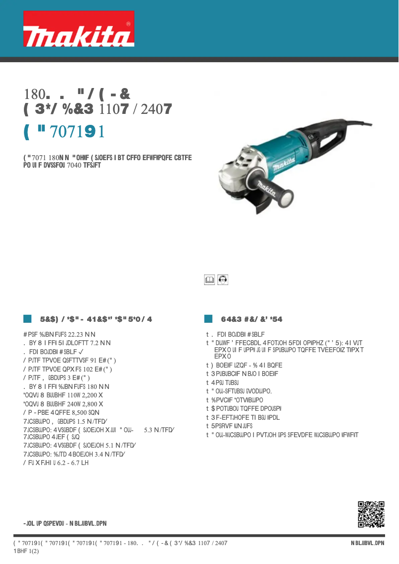 Page n°1 - Fiche technique Makita GA7071X1