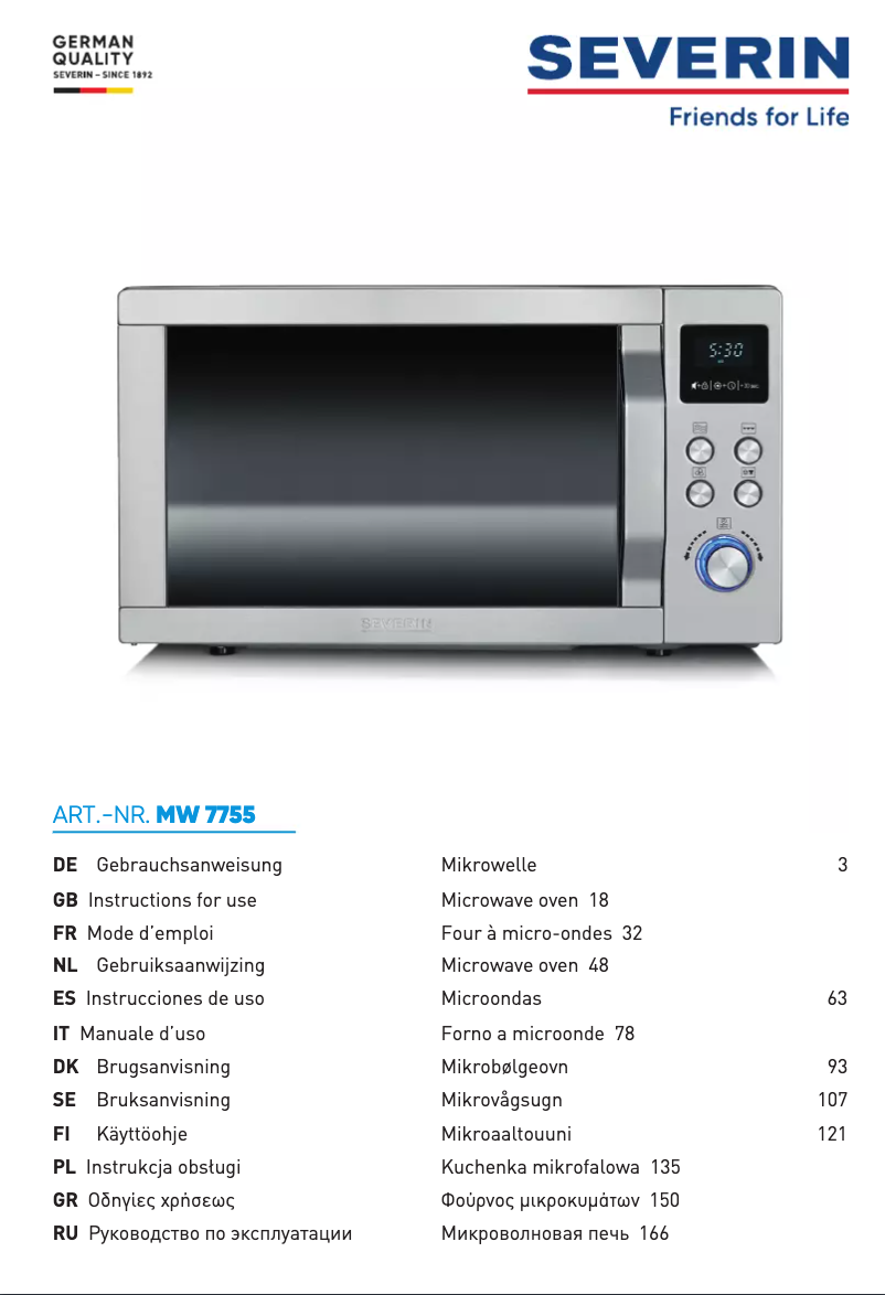 Page 1 de la notice Fiche technique Severin MW 7755