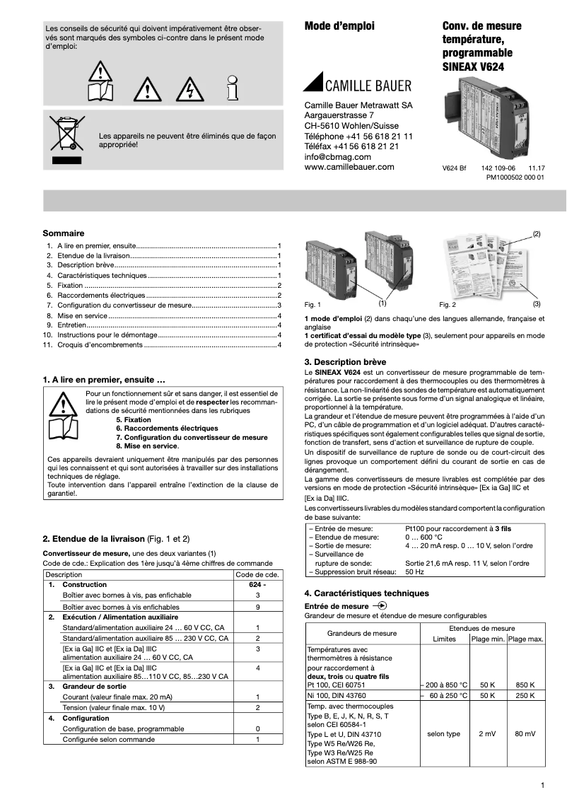 Image de la première page du manuel de l'appareil Sineax V624